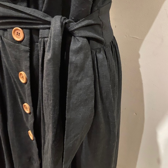 🌱 LEONI women’s midi dress black Size L / 14 Linen Blend NEW V neck - Picture 9 of 10